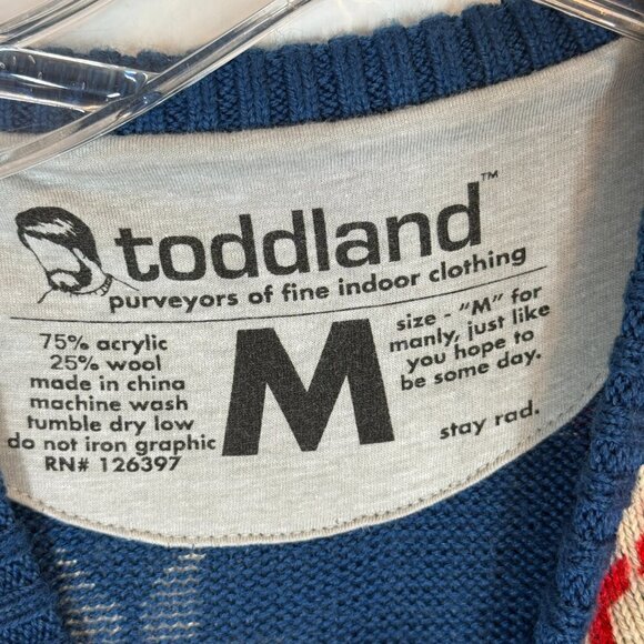 Ski Gnome Sweater Fair Isle Blue Red Winter Cozy Holiday Medium - Picture 7 of 8